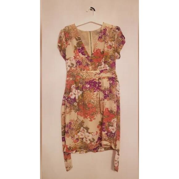 Dan Ling Floral Dress waist tie size S zip back Pink/purpls‎ - Picture 1 of 4